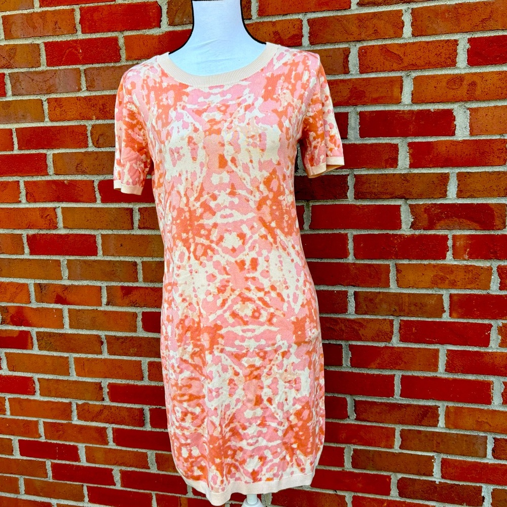 525 America Pink Short Sleeve Thin Knit Crew Neck Midi Dress Womens Small